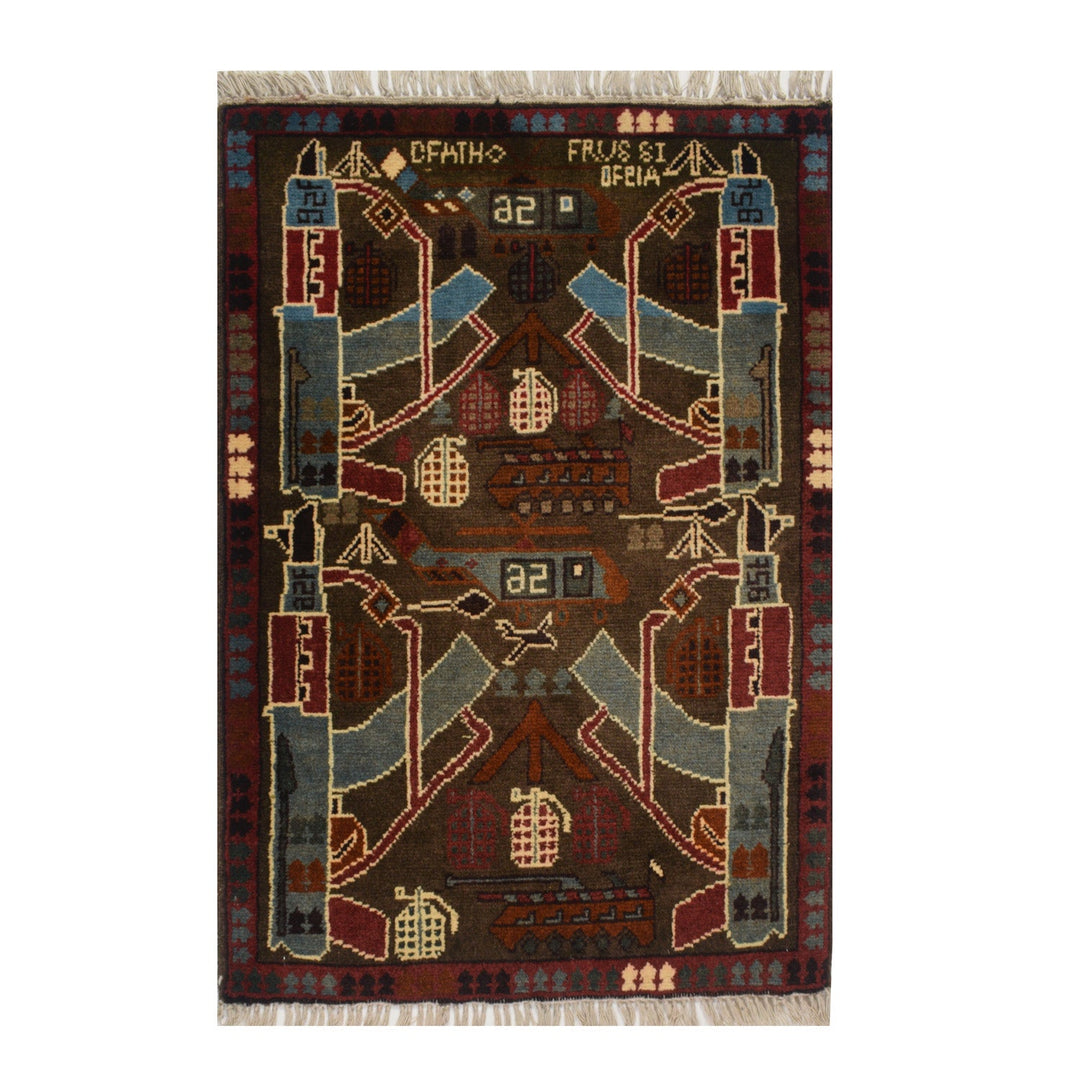 Afghan War Rug 2' x 2'8" Hand-Knotted