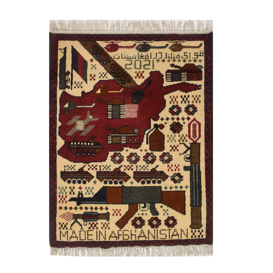 Afghan War Rug 2' x 2'5" Hand-Knotted