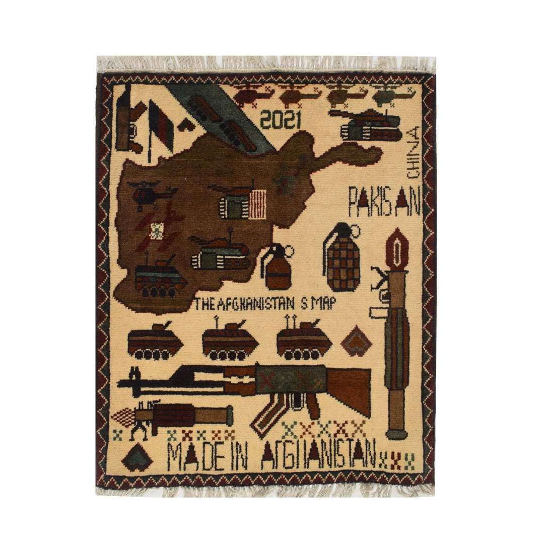 Afghan War Rug 2'1" x 2'5" Hand-Knotted