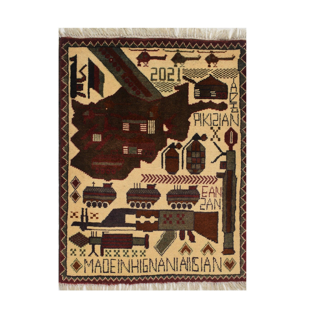 Afghan War Rug 2' x 2'5" Hand-Knotted