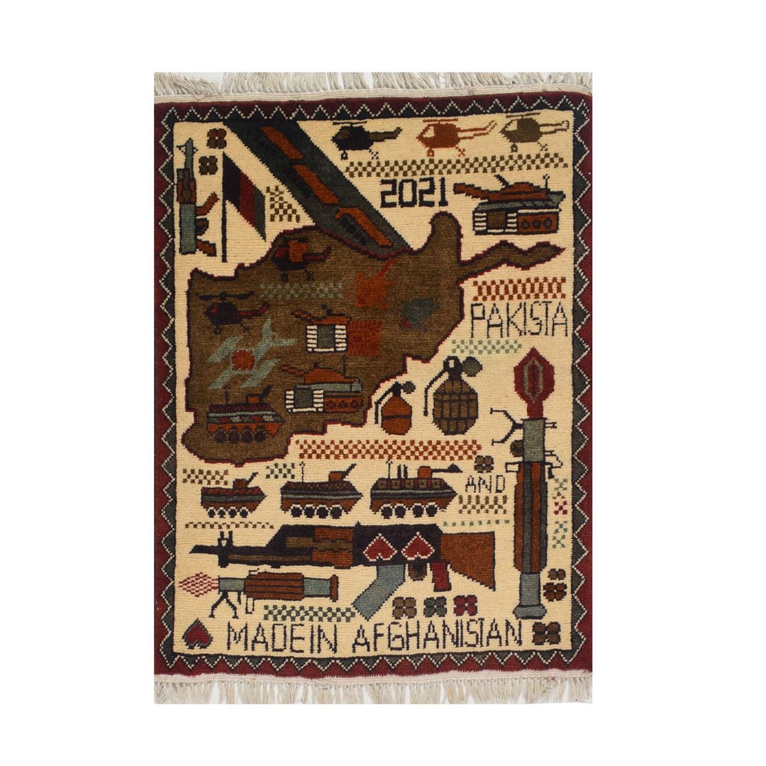 Afghan War Rug 1'9" x 2'5" Hand-Knotted