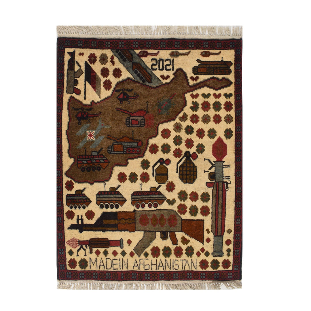 Afghan War Rug 2' x 2'6" Hand-Knotted