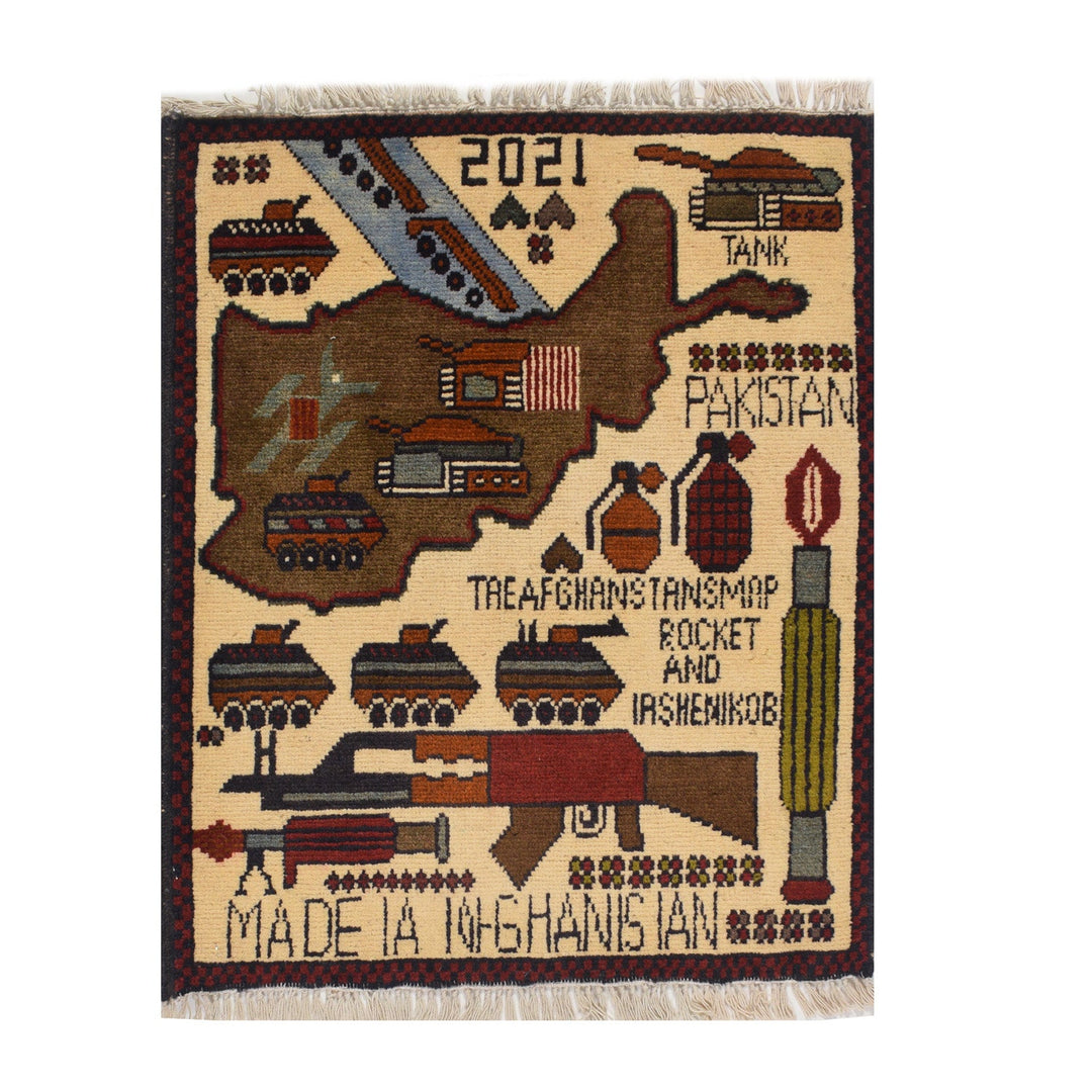Afghan War Rug 2' x 2'4" Hand-Knotted