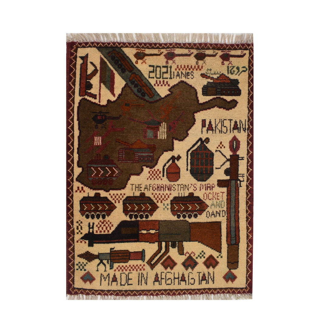 Afghan War Rug 2' x 2'6" Hand-Knotted
