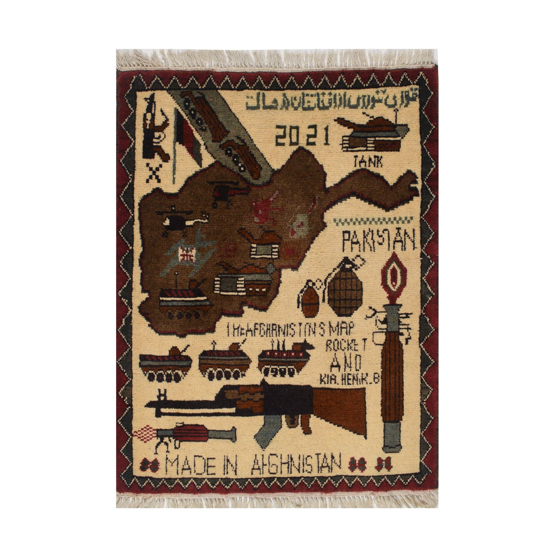 Afghan War Rug 2' x 2'5" Hand-Knotted