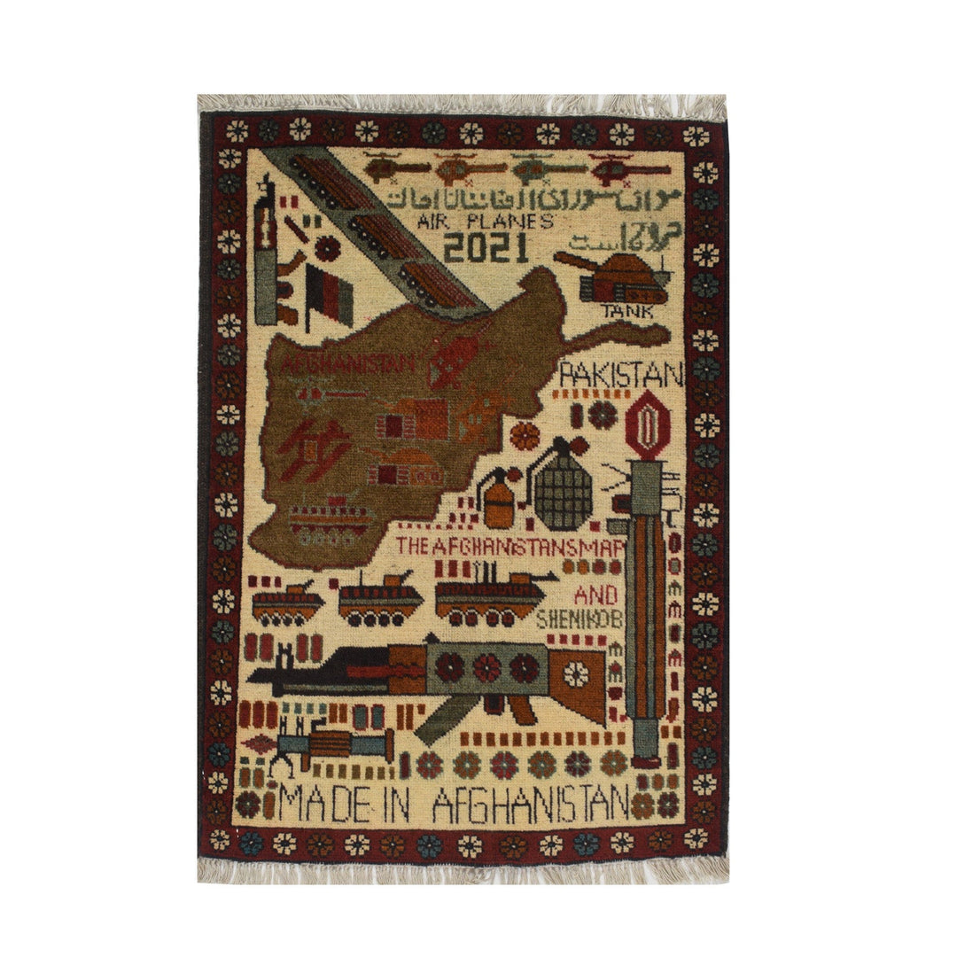 Afghan War Rug 2' x 2'7" Hand-Knotted