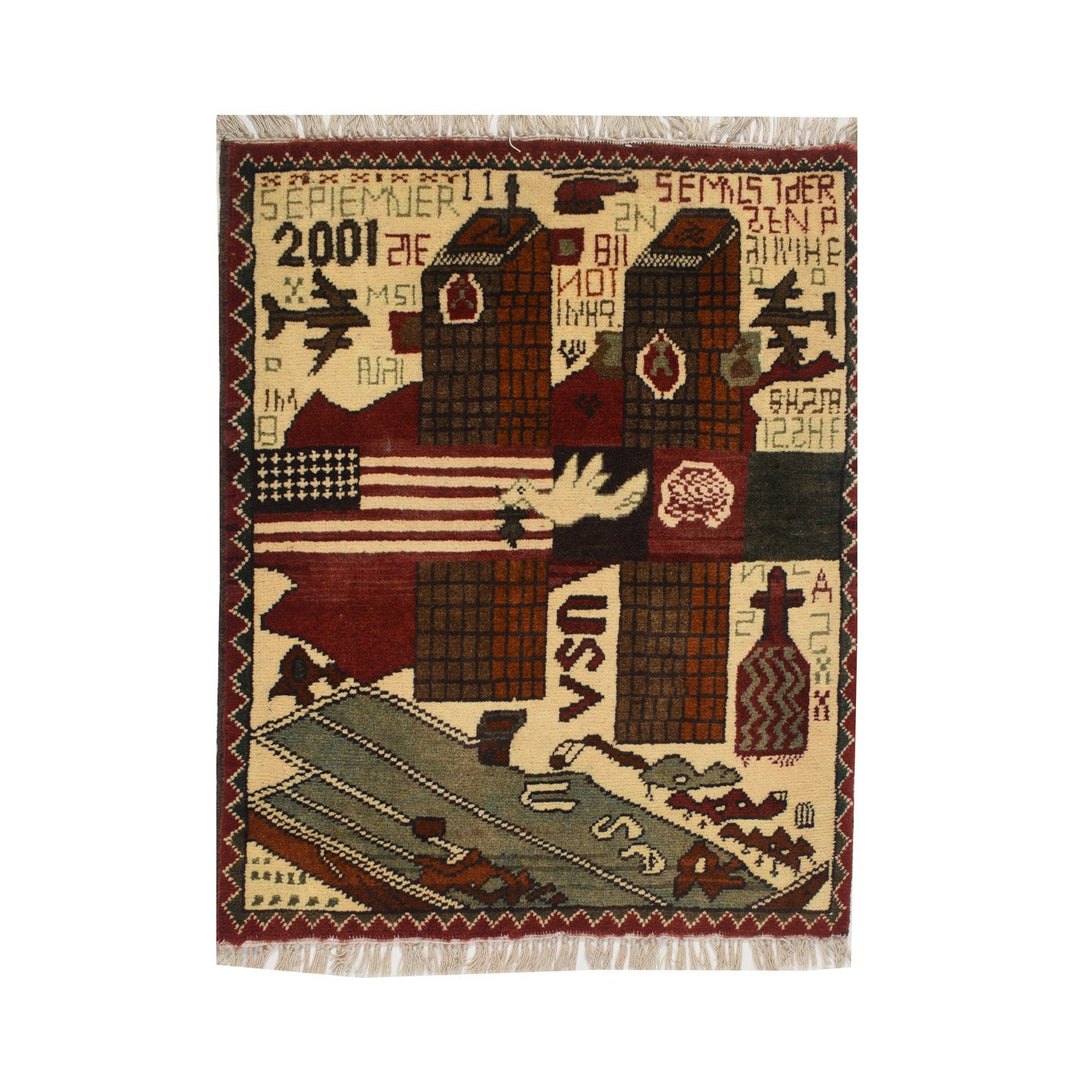 Afghan War Rug 2' x 2'5" Hand-Knotted