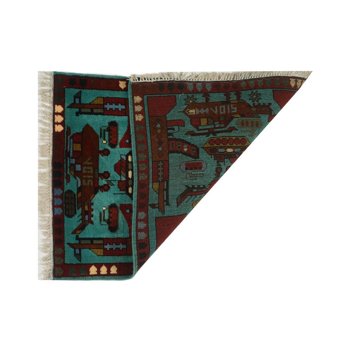Blue Afghan War Rug 2' x 2'9" Hand-Knotted detail
