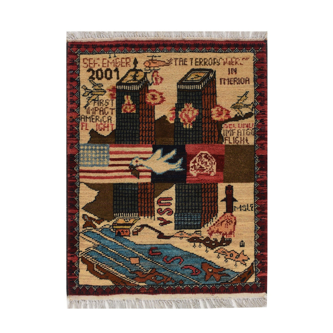 Afghan War Rug 2' x 2'6" Hand-Knotted