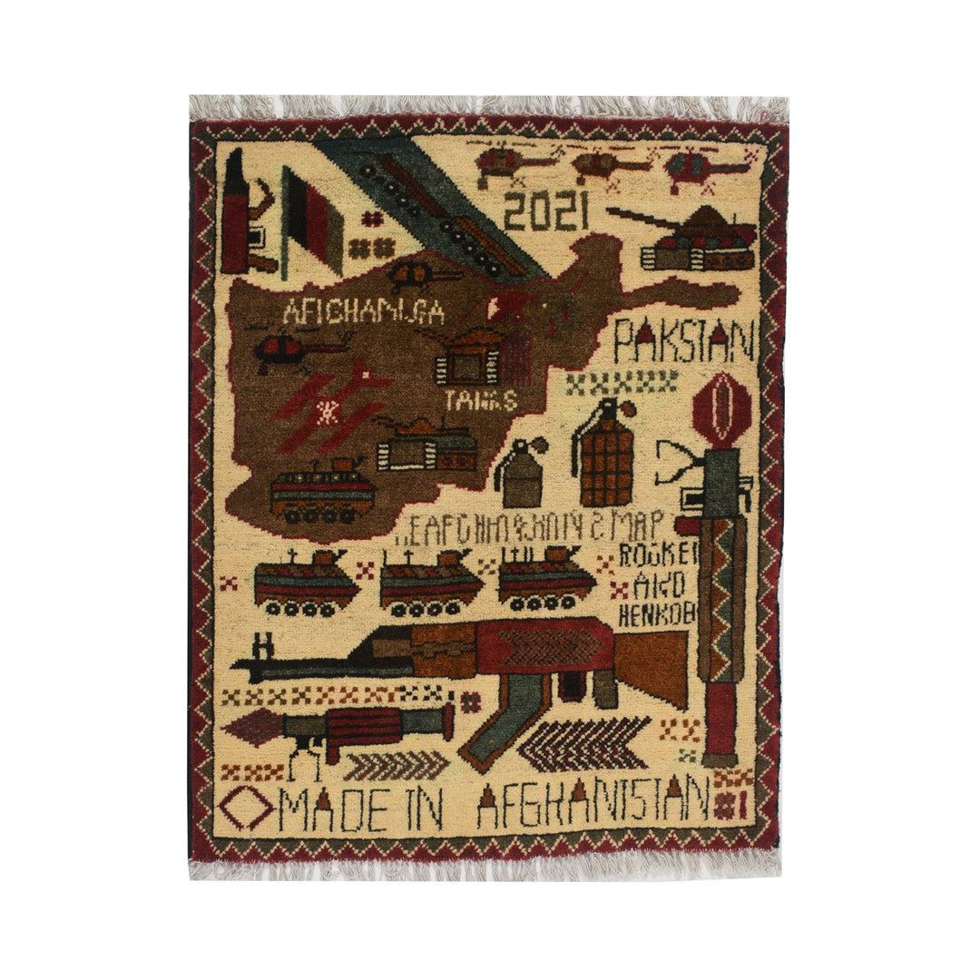 Afghan War Rug 2' x 2'5" Hand-Knotted
