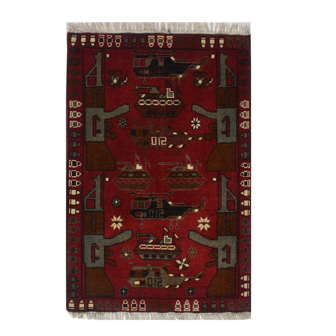 Red Afghan Tribal Rug 2' x 2'9" Hand-Knotted