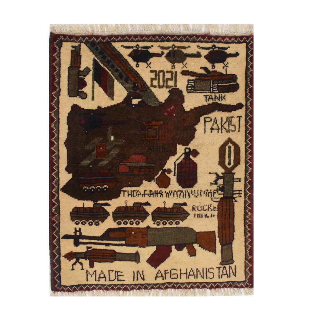 Afghan War Rug 2' x 2'5" Hand-Knotted