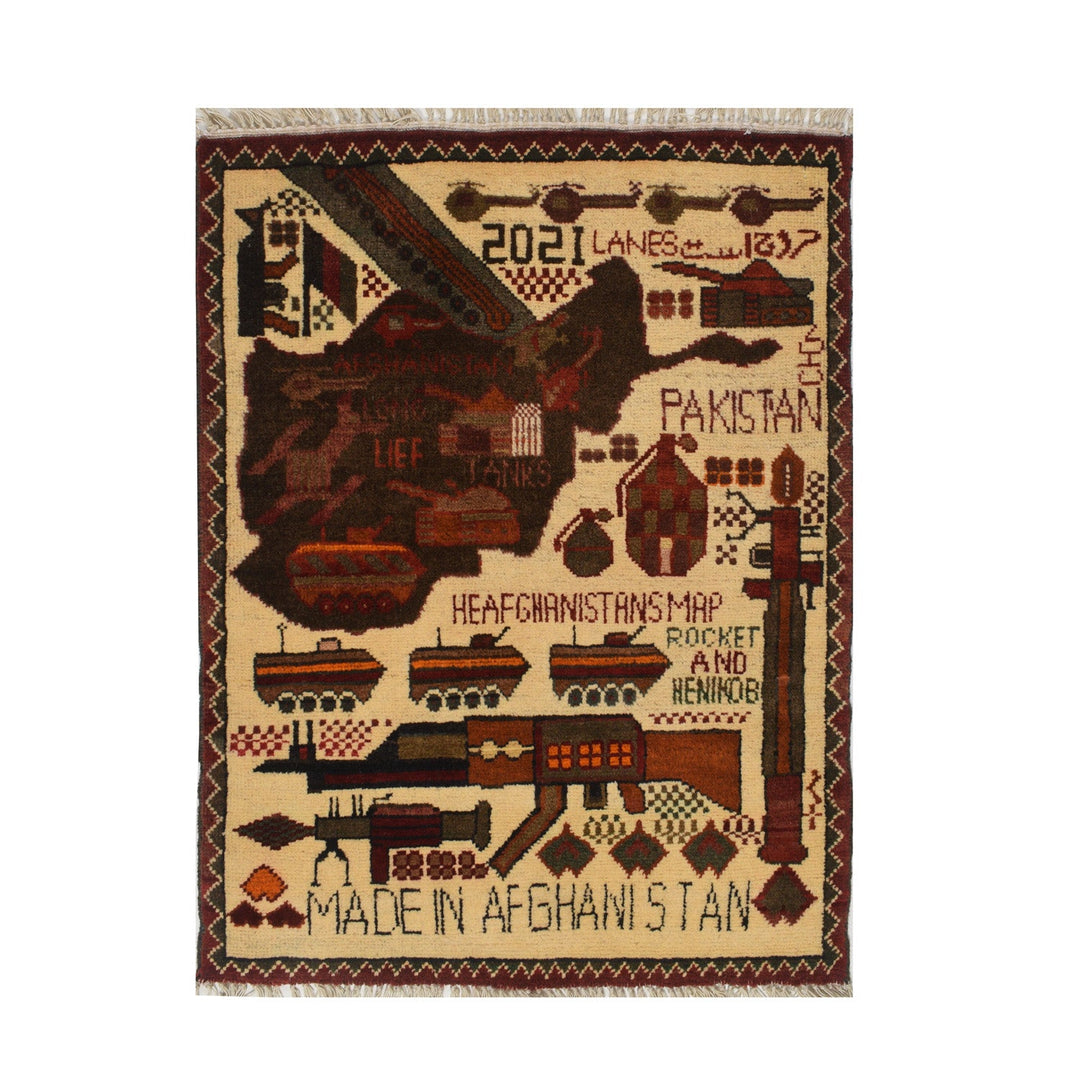 Afghan War Rug 2' x 2'6" Hand-Knotted