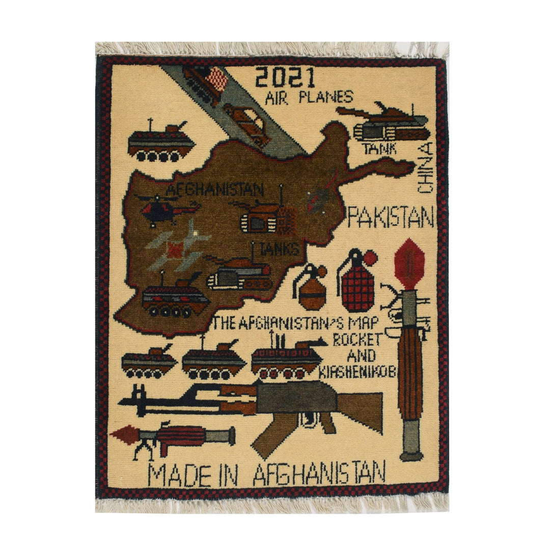 Afghan War Rug 1'9" x 2'4" Hand-Knotted