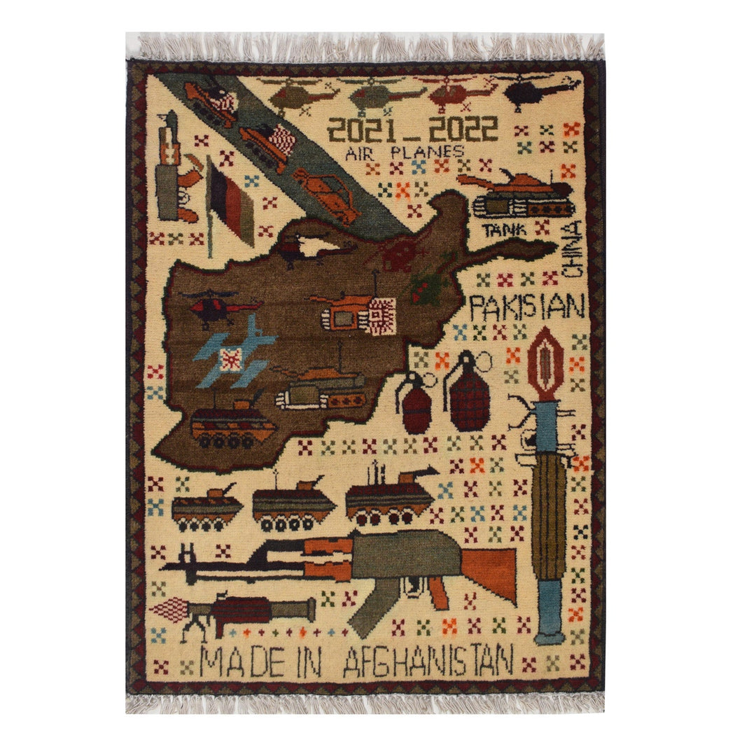 Afghan War Rug 2' x 2'5" Hand-Knotted