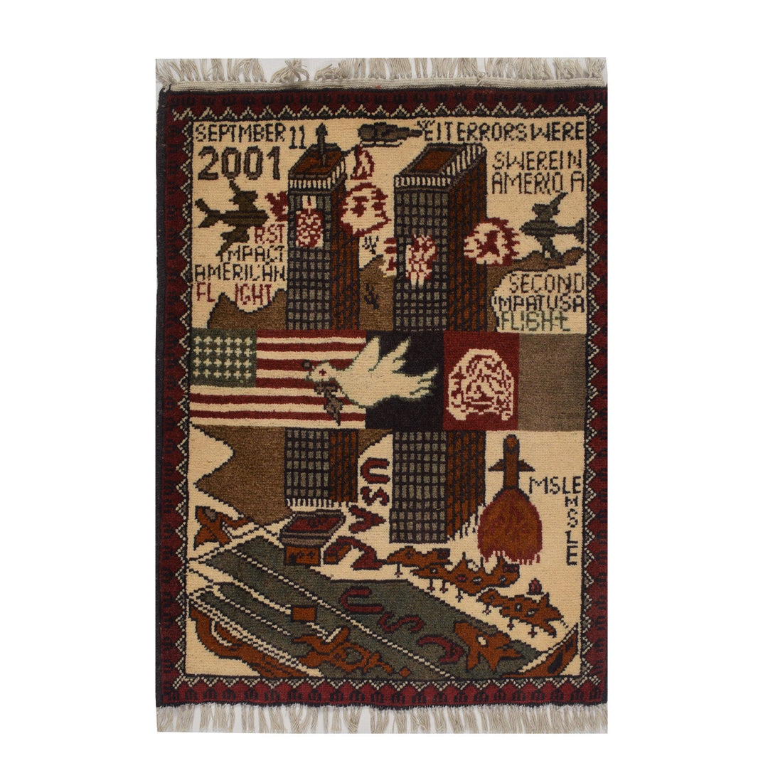 Afghan War Rug 2'2" x 2'5" Hand-Knotted