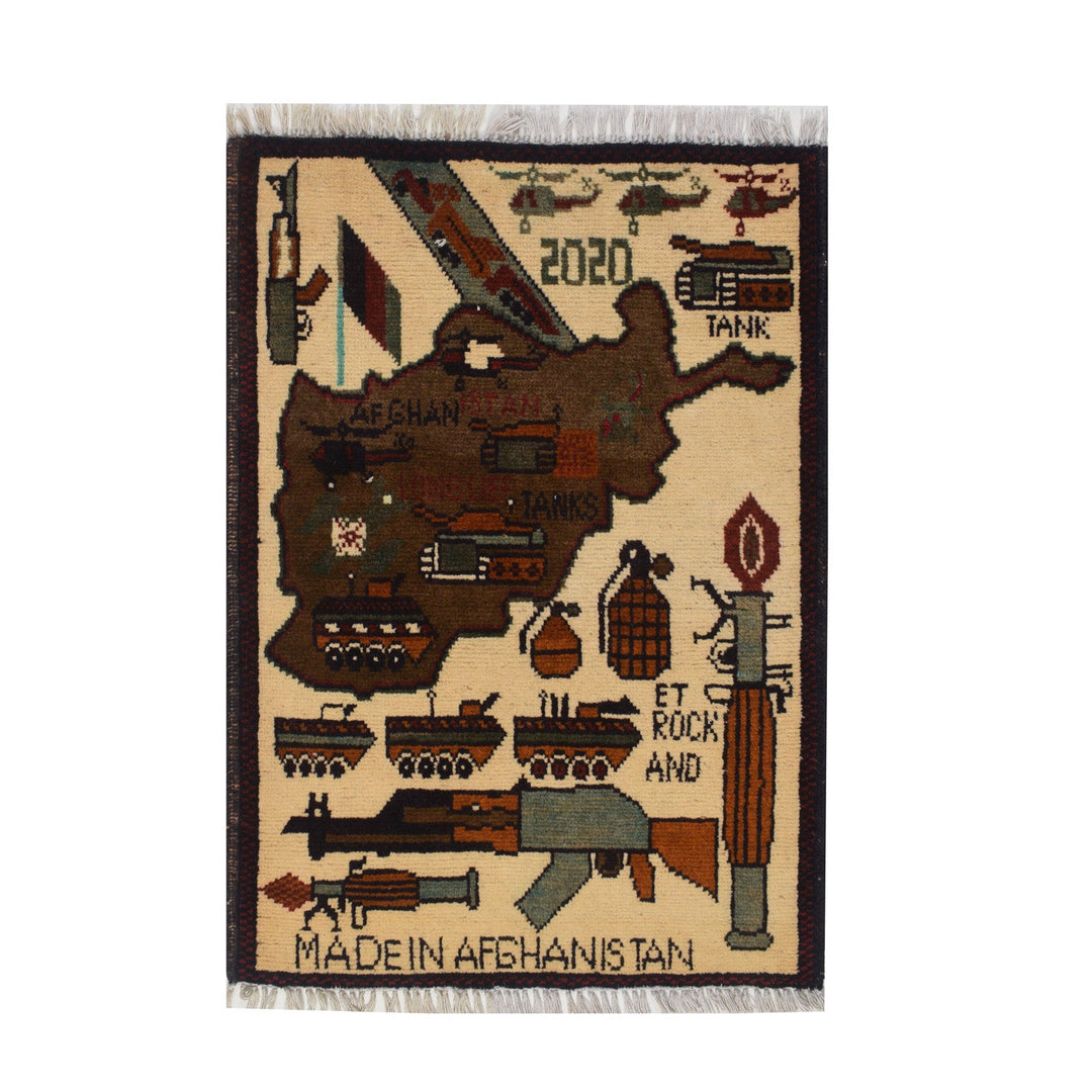 Afghan War Rug 1'9" x 2'5" Hand-Knotted
