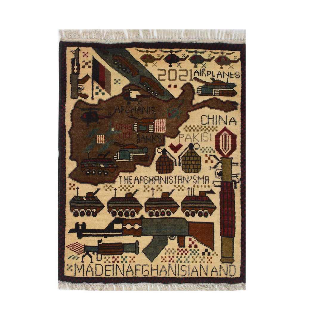 Afghan War Rug 1'9" x 2'4" Hand-Knotted
