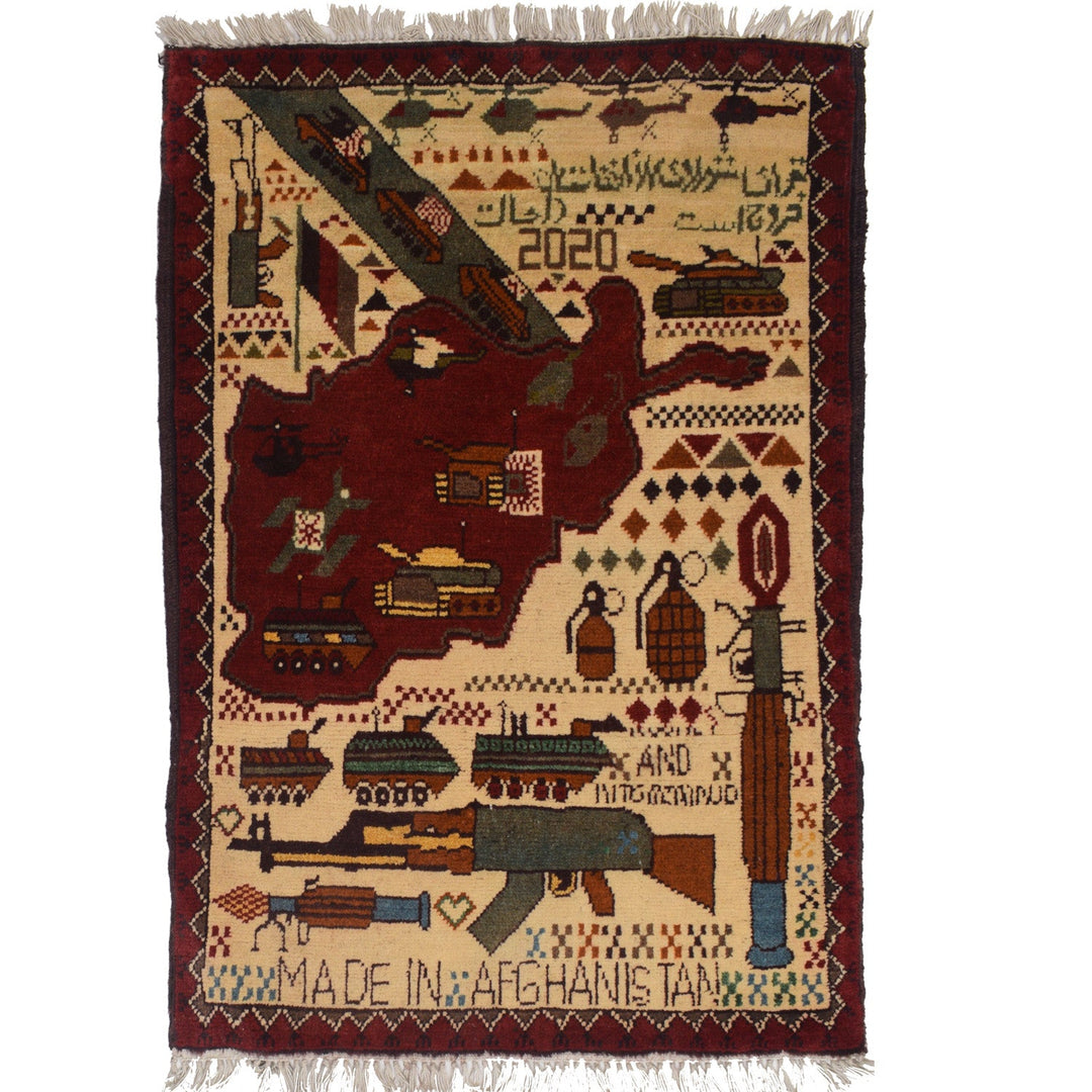 Afghan War Rug 2' x 2'8" Hand-Knotted