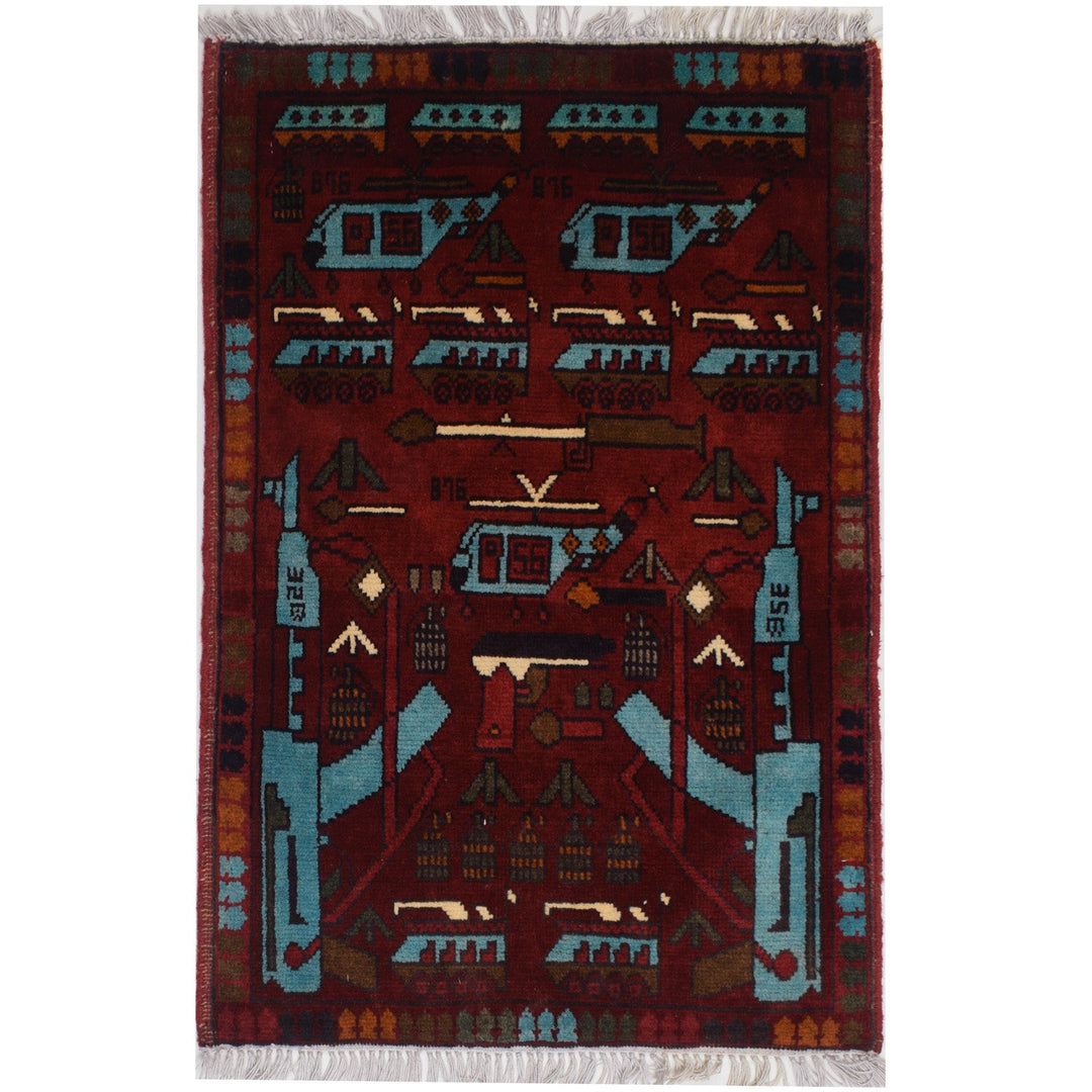 Red Afghan Tribal Rug 2' x 2'8" Hand-Knotted