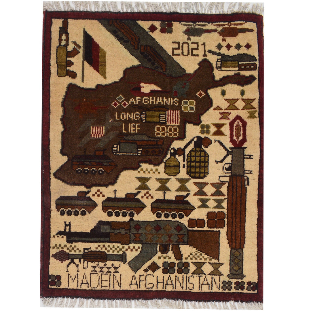 Afghan War Rug 2' x 2'6" Hand-Knotted