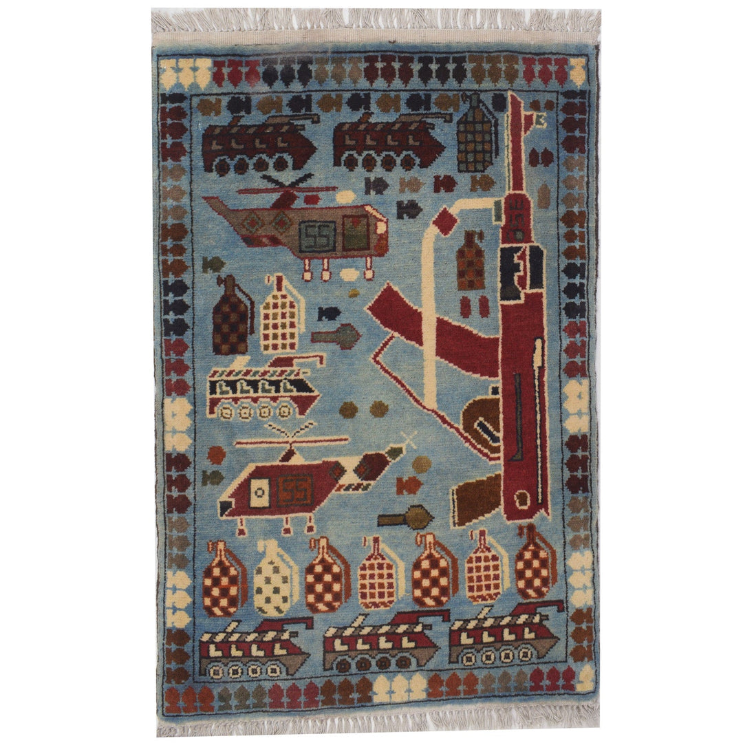 Blue Afghan Tribal Rug 1'9" x 2'9" Hand-Knotted