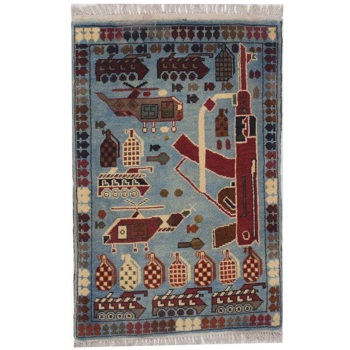 Blue Afghan Tribal Rug 1'9" x 2'9" Hand-Knotted