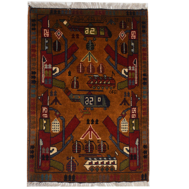 Brown Afghan Tribal Rug 1'9" x 2'8" Hand-Knotted