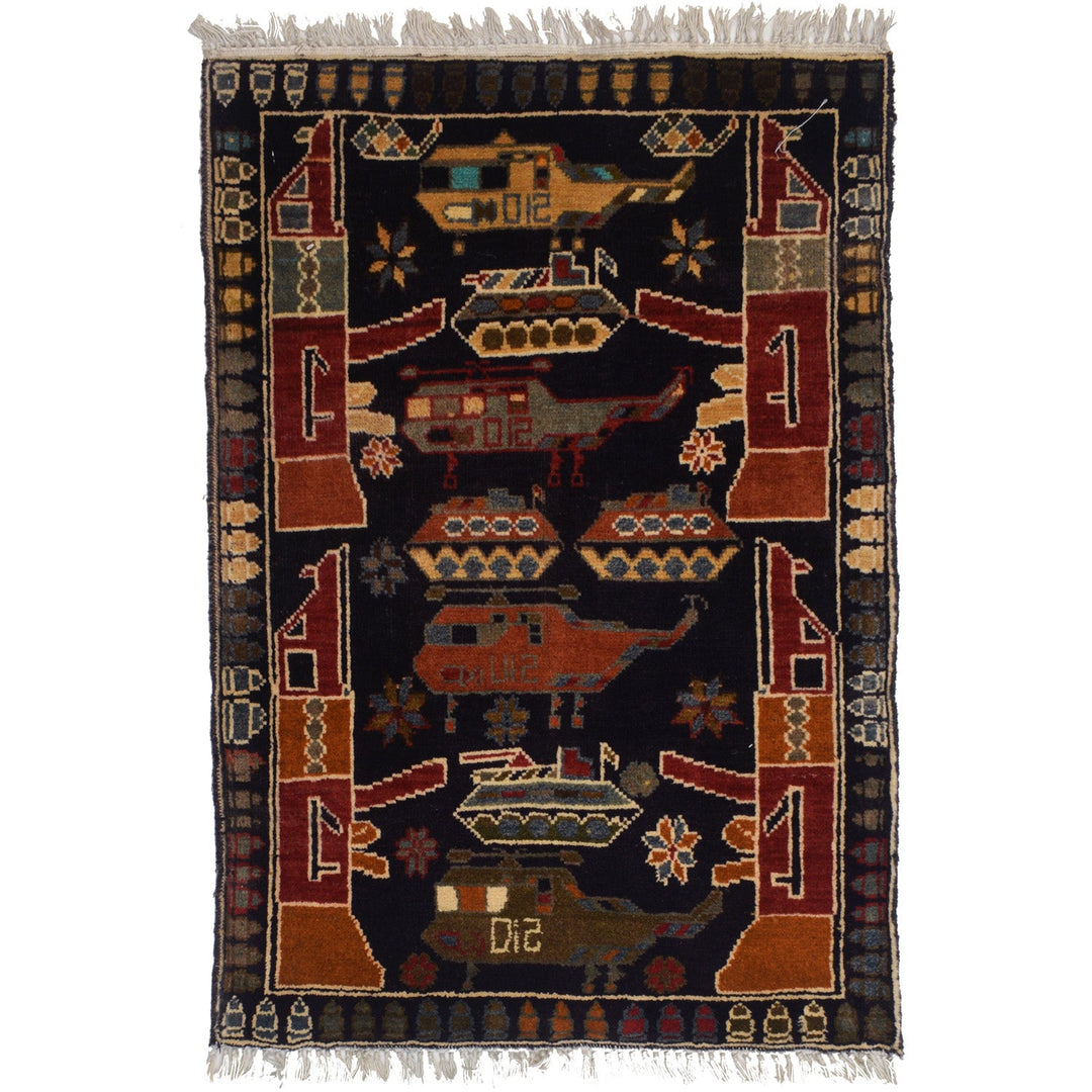 Blue Afghan War Rug 2' x 2'8" Hand-Knotted