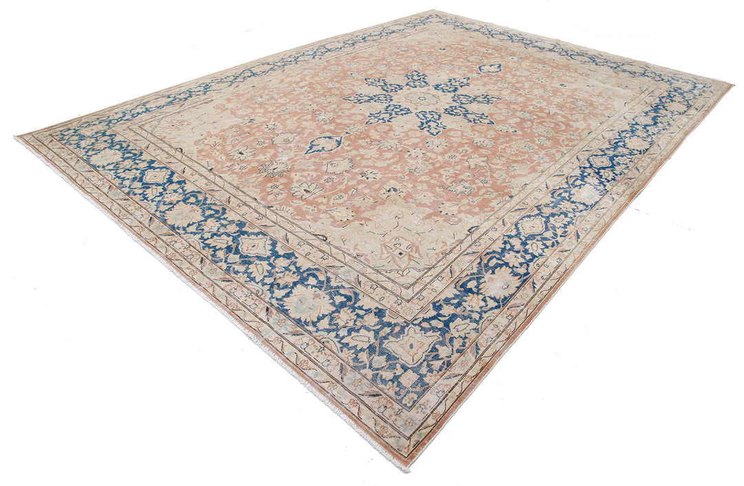 Hand Knotted Vintage Distressed Persian Tabriz Wool Rug 9' 9" x 12' 11" - No. AT47253