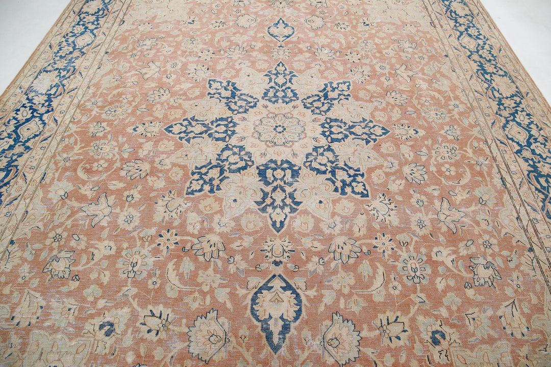 Hand Knotted Vintage Distressed Persian Tabriz Wool Rug 9' 9" x 12' 11" - No. AT47253