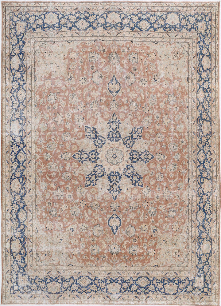 Hand Knotted Vintage Distressed Persian Tabriz Wool Rug 9' 9" x 12' 11" - No. AT47253