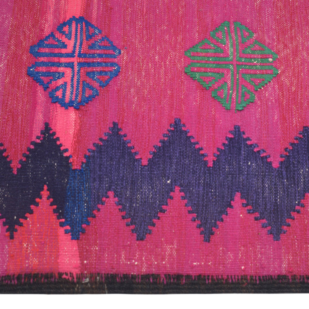 Pink Afghan Sufra Kilim Rug 2' x 4'6" Flat-Weave detail