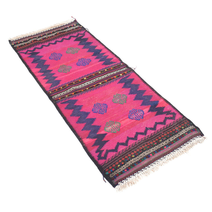 Pink Afghan Sufra Kilim Rug 2' x 4'6" Flat-Weave pattern