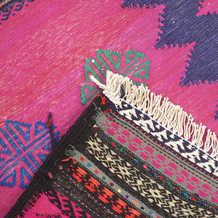 Pink Afghan Sufra Kilim Rug 2' x 4'6" Flat-Weave border