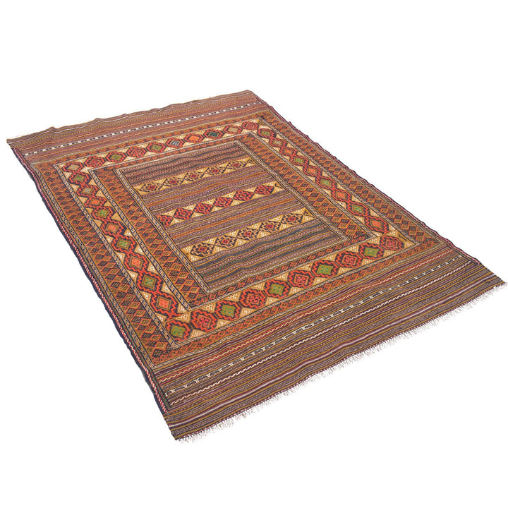 Afghan Laghari Kilim Rug 4'5" x 6'2" Flat-Weave close-up