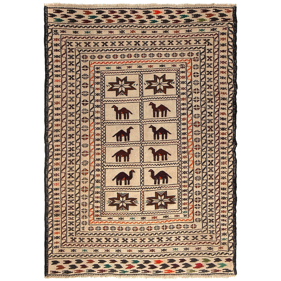Afghan Soumak Kilim Rug 4'2" x 6'3" Flat-Weave