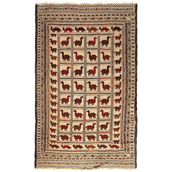 Afghan Soumak Kilim Rug 4'1" x 6'4" Flat-Weave