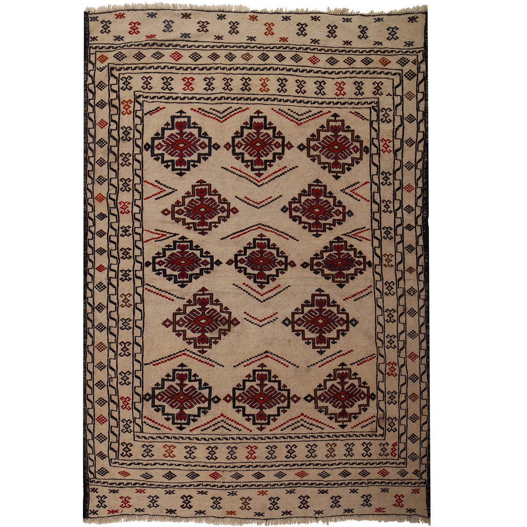 Afghan Soumak Kilim Rug 4'4" x 6'2" Flat-Weave
