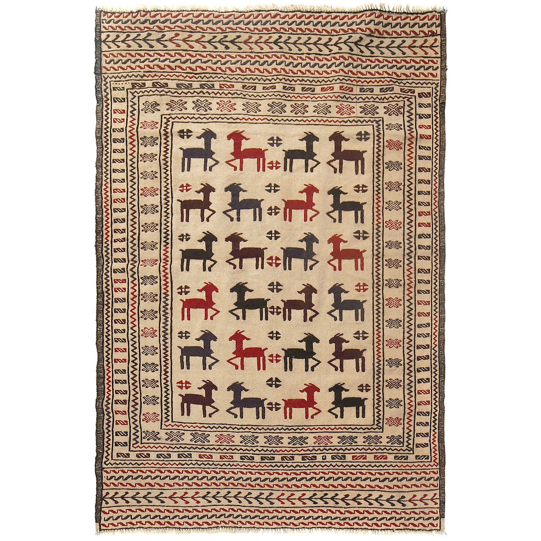 Afghan Soumak Kilim Rug 4'1" x 6' Flat-Weave