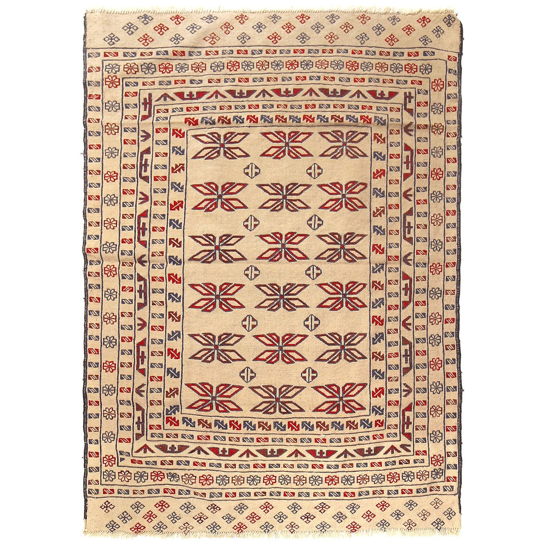 Afghan Soumak Kilim Rug 4'1" x 5'3" Flat-Weave