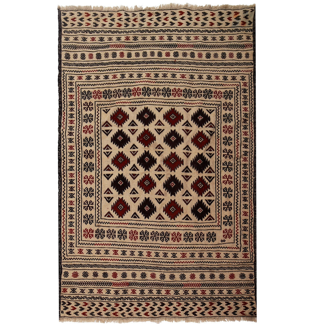 Afghan Soumak Kilim Rug 4'2" x 6'2" Flat-Weave