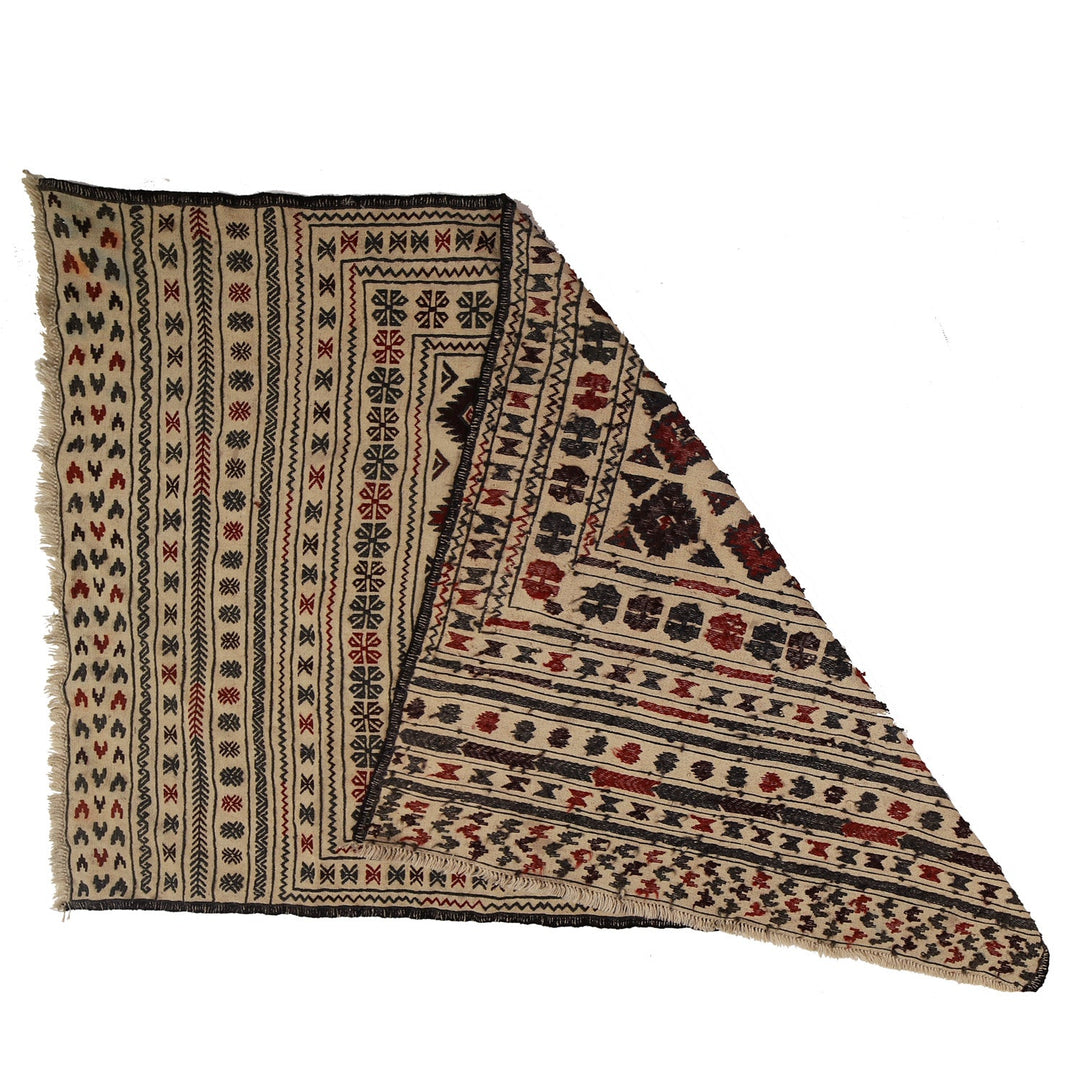 Afghan Soumak Kilim Rug 4'2" x 6'2" Flat-Weave detail