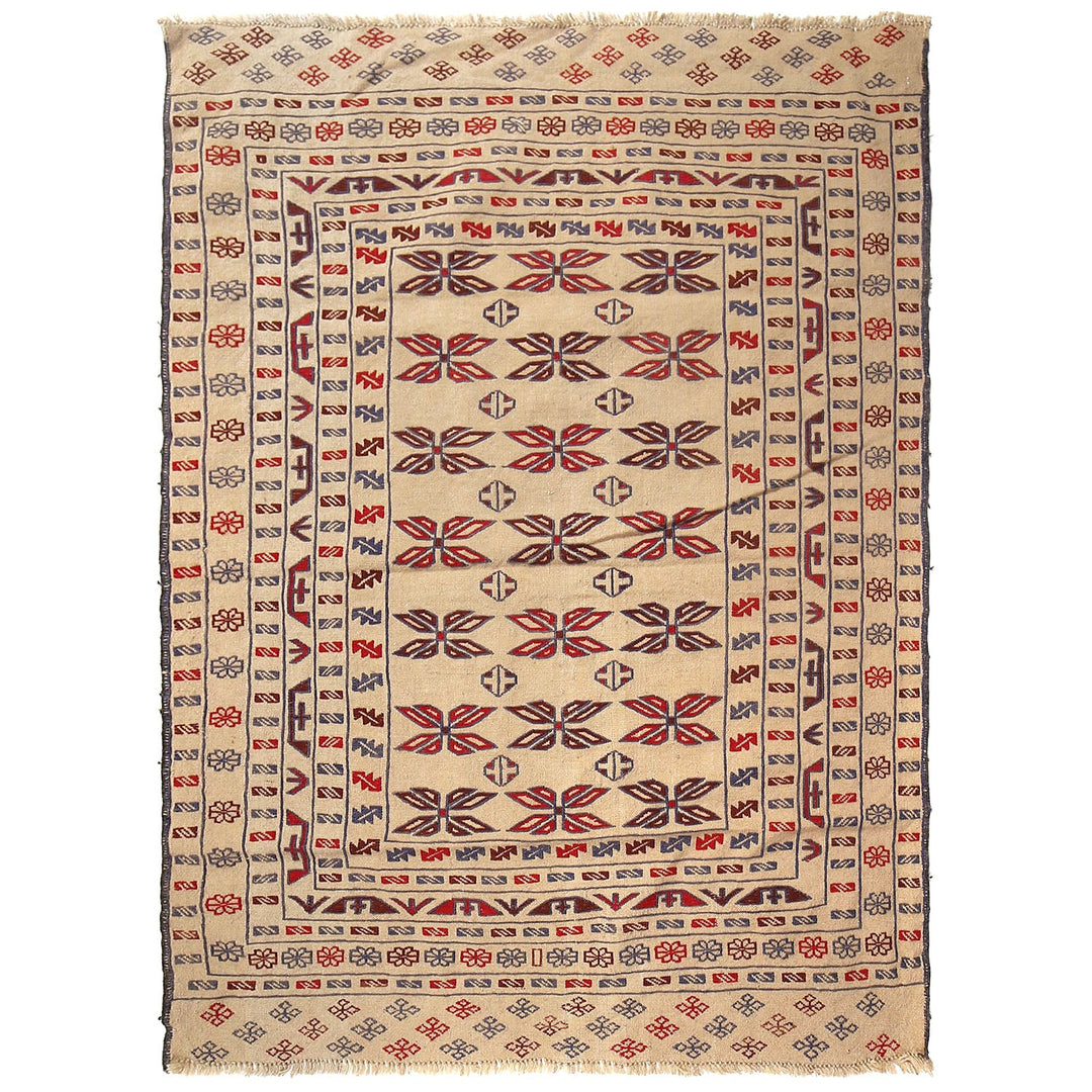 Afghan Soumak Kilim Rug 4' x 5'8" Flat-Weave