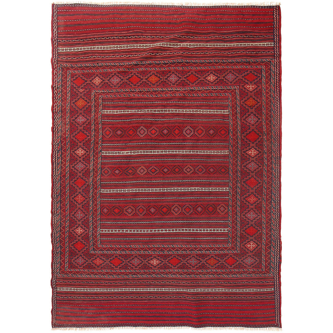 Red Afghan Laghari Kilim Rug 4'6" x 6'6" Flat-Weave