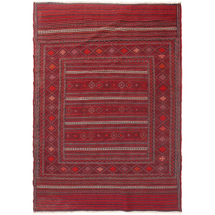 Red Afghan Laghari Kilim Rug 4'6" x 6'6" Flat-Weave