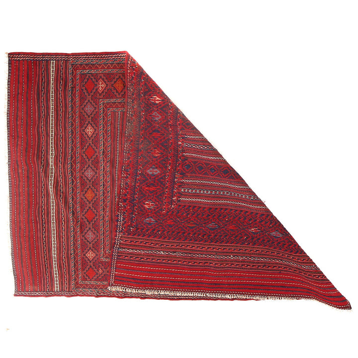 Red Afghan Laghari Kilim Rug 4'6" x 6'6" Flat-Weave detail