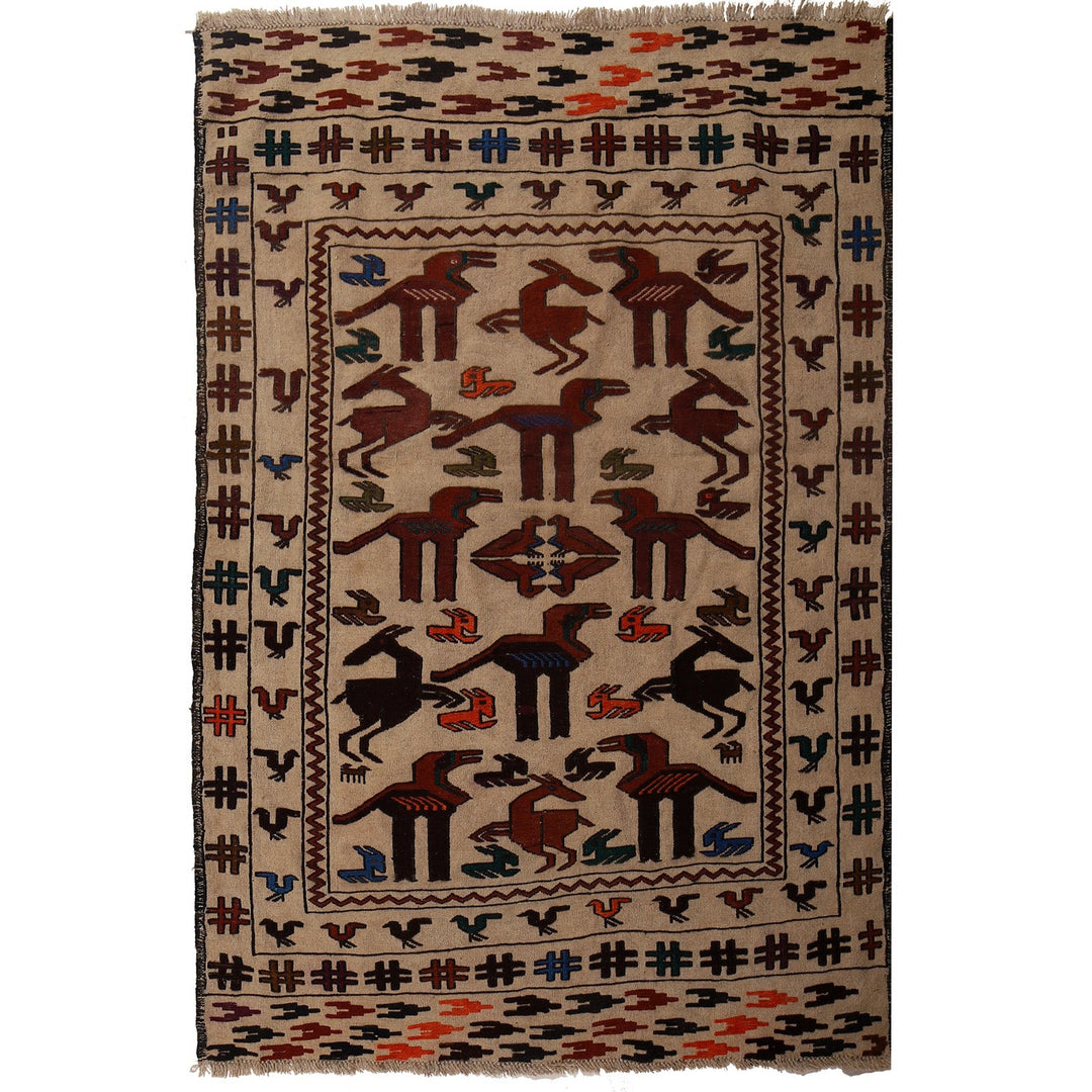 Afghan Soumak Kilim Rug 4' x 5'6" Flat-Weave