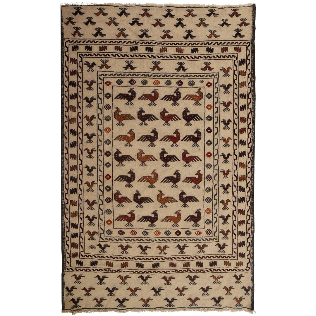 Afghan Soumak Kilim Rug 4' x 6'3" Flat-Weave