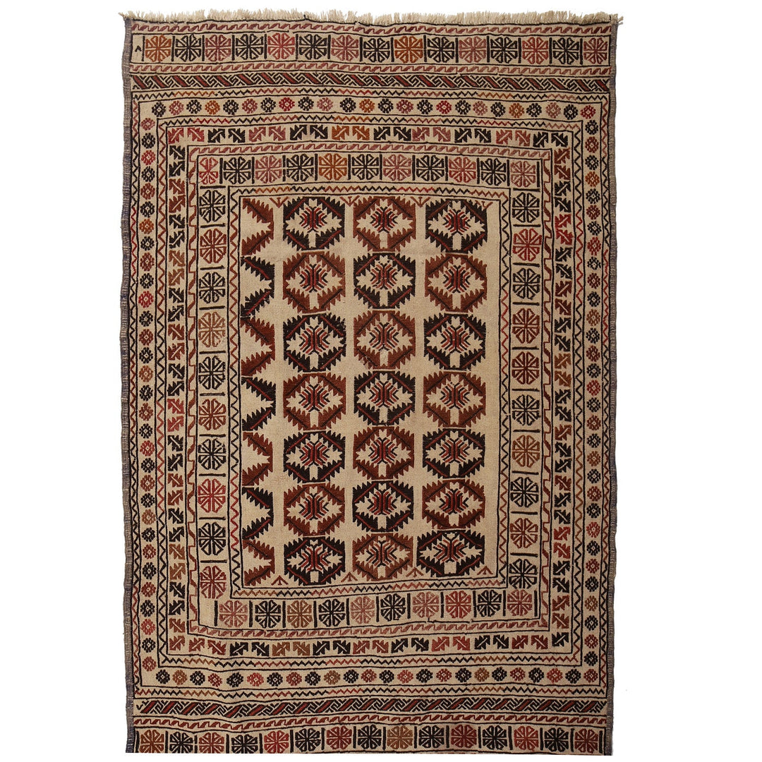Afghan Soumak Kilim Rug 4' x 5'7" Flat-Weave